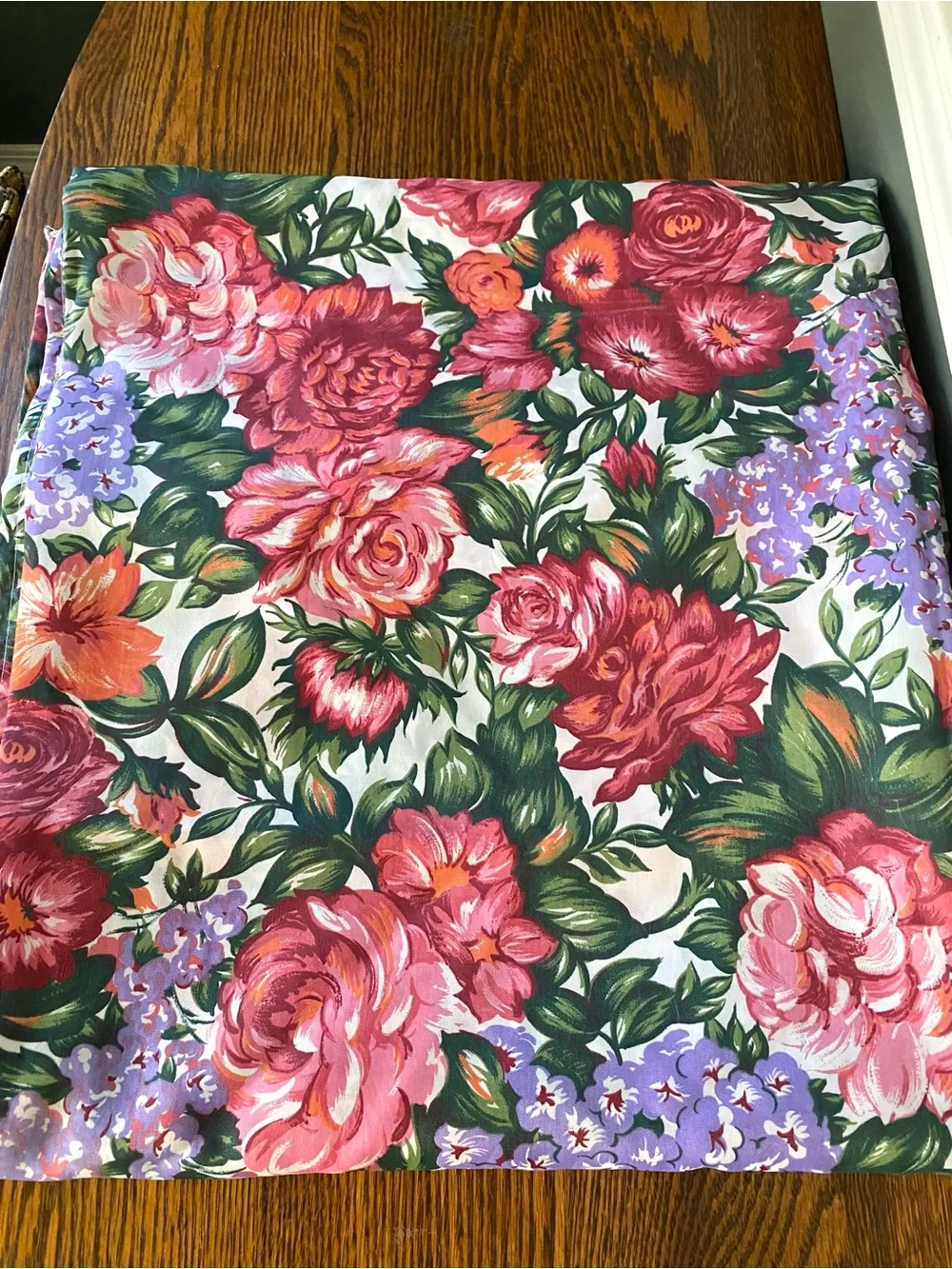 Vintage 1990s Colorful Floral Rose Shower Curtain Pink Purple Made In USA